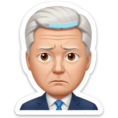 Sad emoji of Sergey Sobyanin, mayor of Moscow, looking upset and disappointed, cartoon style, expressive face, simple emoji design sticker