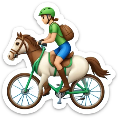 a horse riding a bike on mountains with a sea sticker