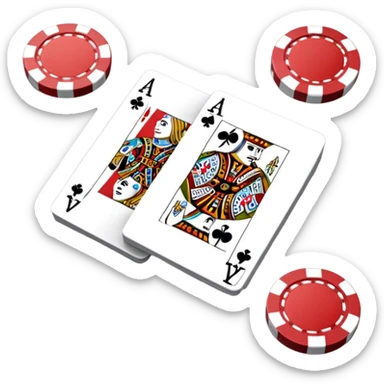 A photorealistic icon featuring playing cards, poker chips, and a deck of cards spread out on a table. Bright, detailed design with realistic textures and lighting. Transparent background, clearly symbolizing card games and strategy. sticker