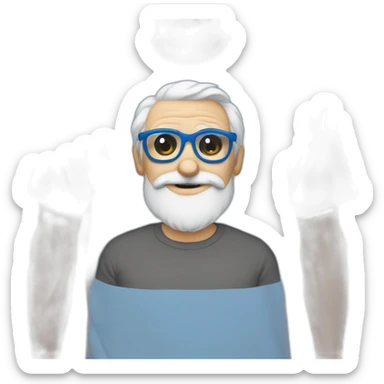 grandpa white blue glasses 50 years old gray beard  superhero tshirt sticker