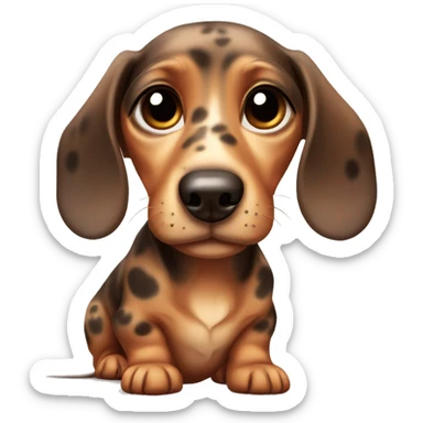 sad mini dachshund puppy with brown spots and big cute eyes sticker