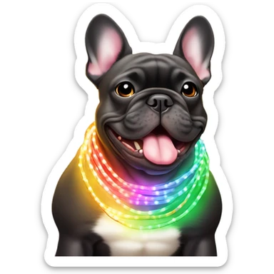 Black and tan colored French bulldog with Christmas rainbow light string in his mouth  sticker
