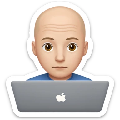 bald young guy with MacBook no wrinkle on face sticker
