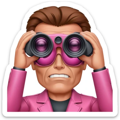 schwarzenegger-looking pink terminator looking through binocular sticker