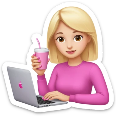 emojis de objetos girlie, cafe, uñas, celular, laptop, version girlie rubia sticker