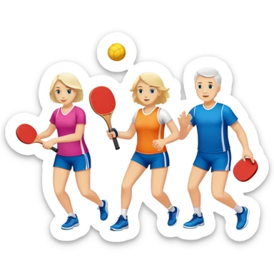 4 white people playing pickball. Two guys two girls  sticker