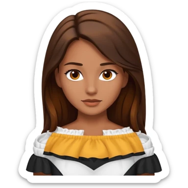 Chicas  de cabello  largo castaño ojos caff3 oscuro  piel morena y playera blanca  de ombros sticker