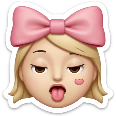 face with eyes closed, tongue sticking out, and a bow on its head sticker