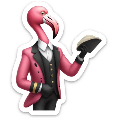 flamingo wearing a suit with shakespeare in his hand teaching to the class behind a blackboard called mr fleming sticker