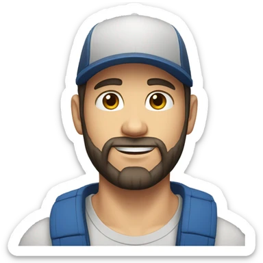 young dark-haired white man with a cap and beard sticker