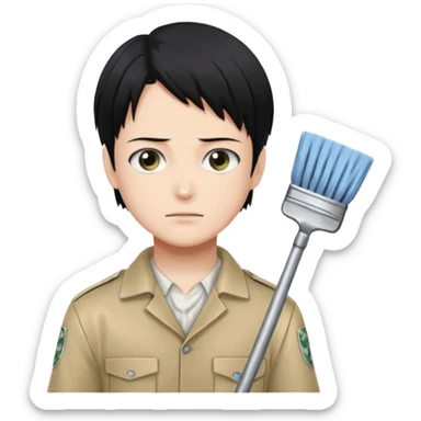 Levi ackerman from attack on titan with his cleaning outfit on sticker