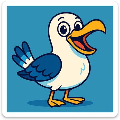 playful and cartoonish seagull, bright colors sticker