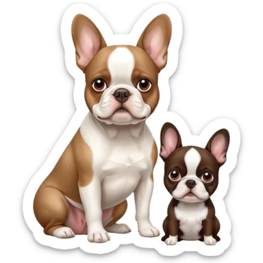 All White French bulldog sitting next to brown Boston terrier sticker