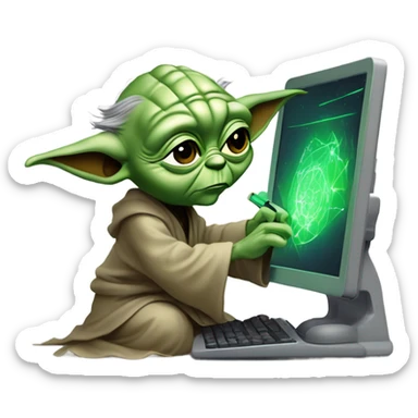 Master Yoda draws on a graphics tablet sticker