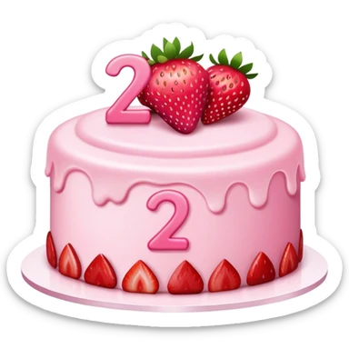 Pink cake with strawberries and the number 27  sticker