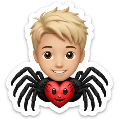 boy face spider in love give hart sticker