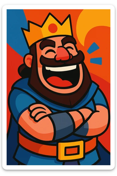 laughing Clash Royale character, vibrant cartoon style sticker