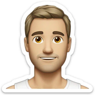 shaved white man with messy mid long dark brown hair sticker