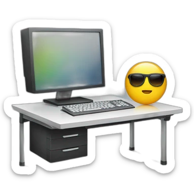 pc workstation with sunglasses sticker