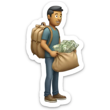man with overloaded bag with money sticker
