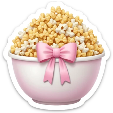 popcorn soft texture in white bowl with pink pastel bow not on top sticker