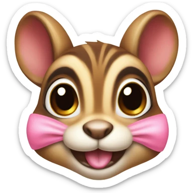 cute chipmunk, with mini pink bow, smiling, big brown eyes sticker