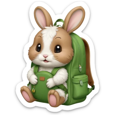 baby rabbit wear green backpack sticker