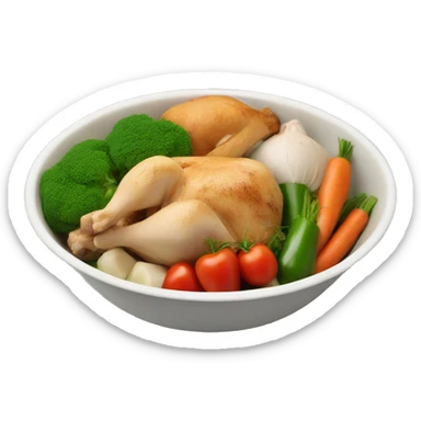 Bowl with vegetables and chicken sticker