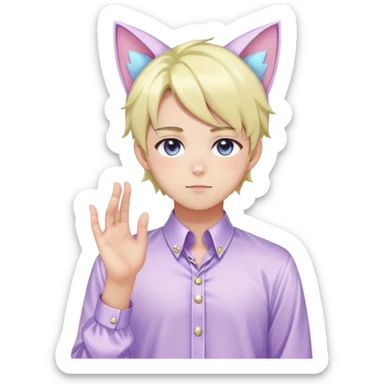 effeminate young pastel femboy man with shiny hair, cat ears, blouse, cute, gorgeous, anime, catboy, full body sticker