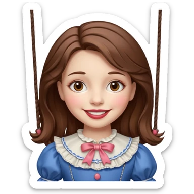 A marionette which is a girl with a brown hair and a beautiful smile sticker