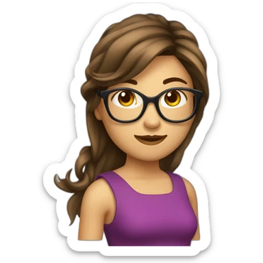 Fille cheveux détachés brune a lunette sticker