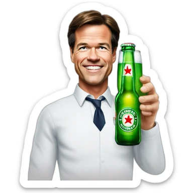 Mark Rutte with a Heineken sticker