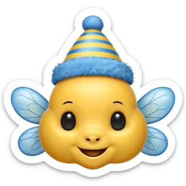 
Bees with blue Birthday Hat, Happy bee with striped party hat sticker