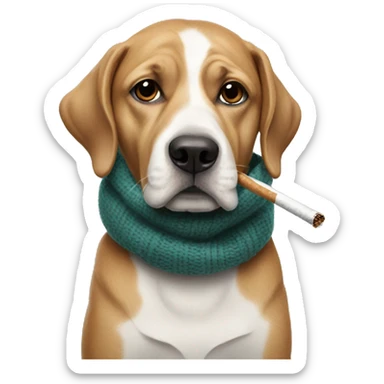 realistic dog with scarf smoking  sticker