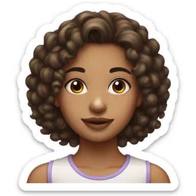 Girl with mid height curly hair , one nose piercing and one beauty mark on her left side of the face on the cheek near the nose . She is a brunette  sticker
