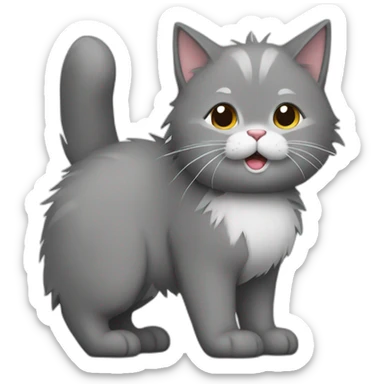 grey furry cat with white mouth and whte stomach is standing sticker