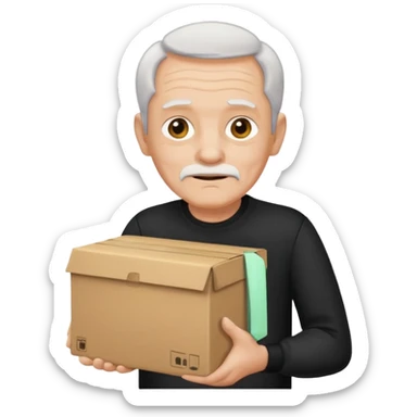 box carrier old man with black shirt sticker