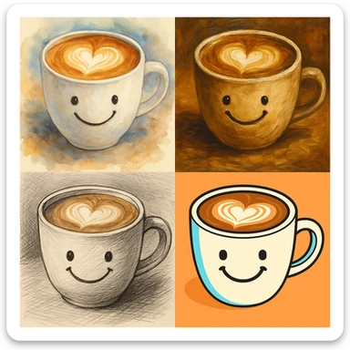 smiling vanilla latte, various artistic styles sticker