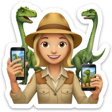 A human living with the dinosaurs and taking a selfie with them sticker