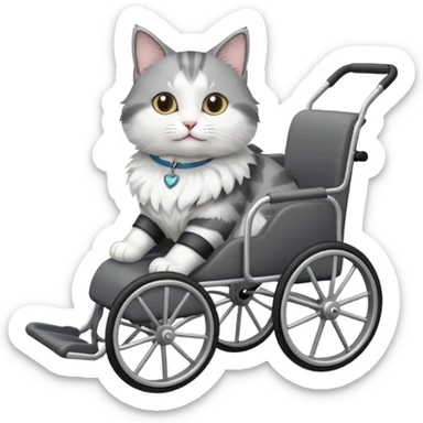 grey and white cat in a pet wheelchair sticker