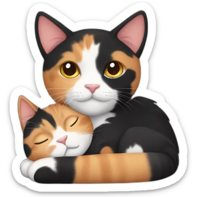 calico cat cuddling with black male cat sticker