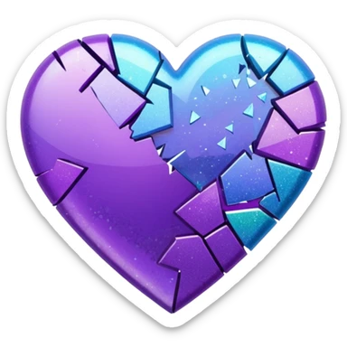 glitter cian and purple broken heart sticker