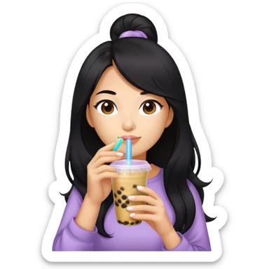 woman tanned long black hair, hot, drinking bubble tea sticker
