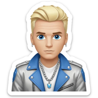Vanilla Ice with blue eyes, blonde hair, silver outfit sticker
