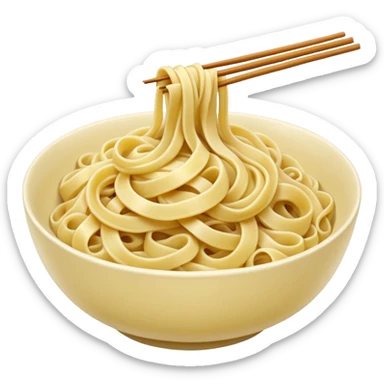 loose tangle of pale yellow cooked noodles with soft glossy texture and natural curves, strands slightly twisted and overlapping, freshly prepared dish, no bowl chopsticks or sauce, apple emoji style, soft lighting, subtle shadows, emoji scale sticker