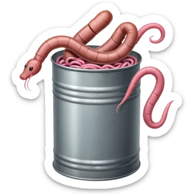 earthworms curled up inside a can of worms sticker