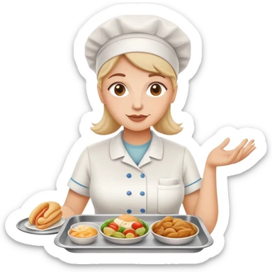 lunch lady serving gross cafeteria food, simple and expressive sticker