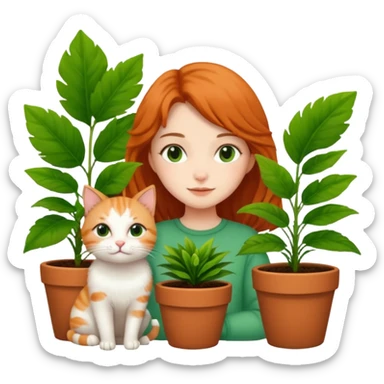 girl with cat and plant sticker