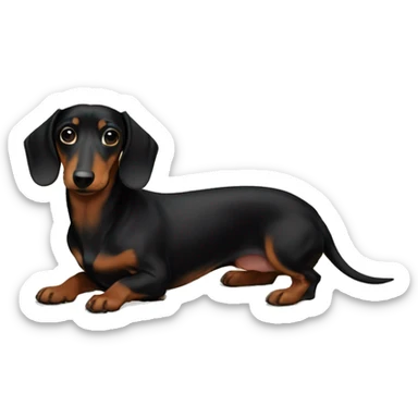 In front of the Christmas tree, there's a black Tan dachshund sticker