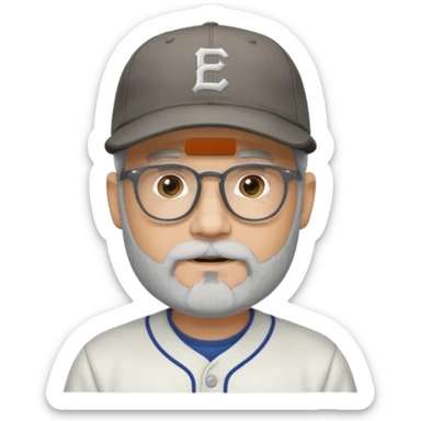 male full gray beard glasses and baseball cap sticker